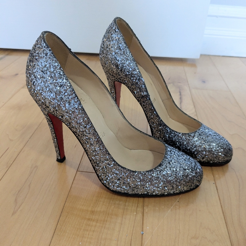 Louboutin Silver Glitter Heels